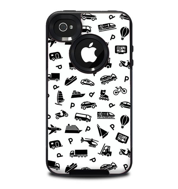The Black and White Travel Collage Pattern Skin for the iPhone 4-4s OtterBox Commuter Case