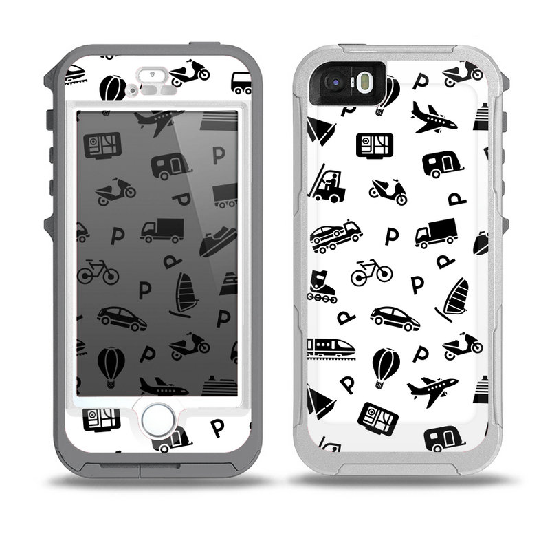 The Black and White Travel Collage Pattern Skin for the iPhone 5-5s OtterBox Preserver WaterProof Case