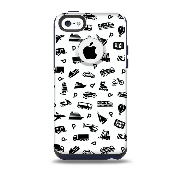 The Black and White Travel Collage Pattern Skin for the iPhone 5c OtterBox Commuter Case