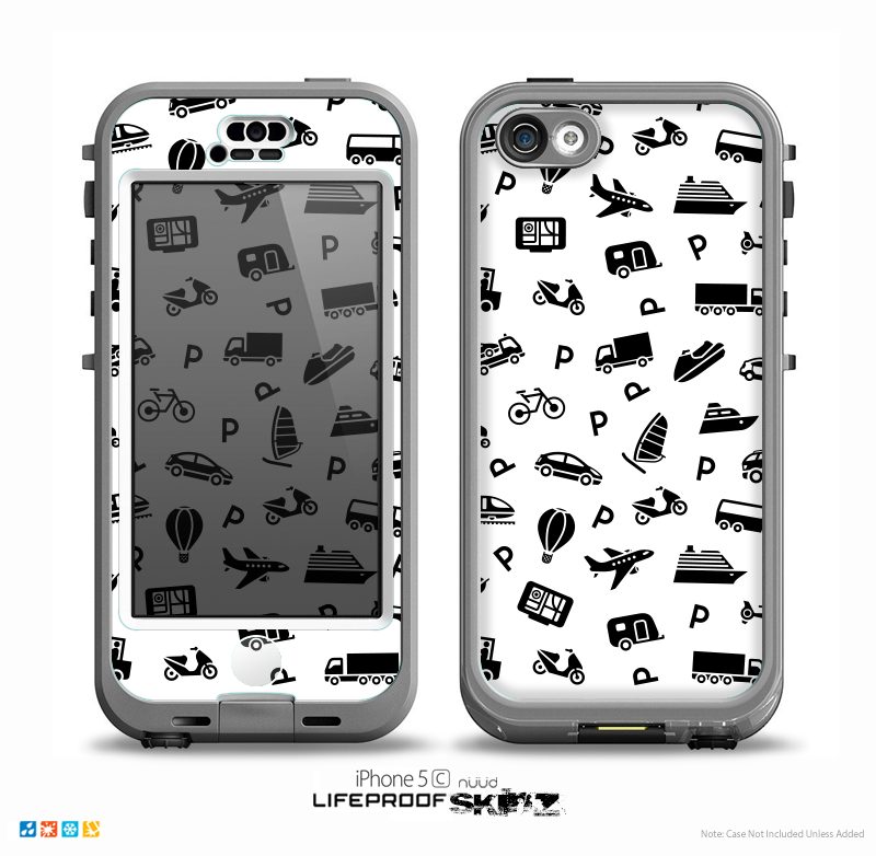 The Black and White Travel Collage Pattern Skin for the iPhone 5c nüüd LifeProof Case