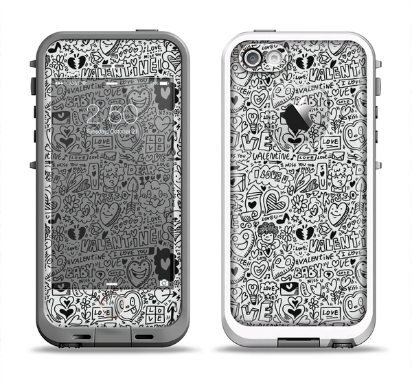 The Black and White Valentine Sketch Pattern Apple iPhone 5-5s LifeProof Fre Case Skin Set