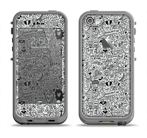 The Black and White Valentine Sketch Pattern Apple iPhone 5c LifeProof Fre Case Skin Set