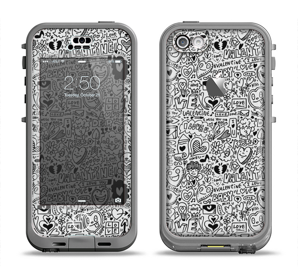 The Black and White Valentine Sketch Pattern Apple iPhone 5c LifeProof Nuud Case Skin Set