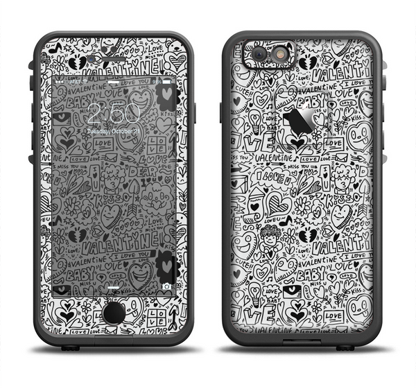 The Black and White Valentine Sketch Pattern Apple iPhone 6/6s Plus LifeProof Fre Case Skin Set