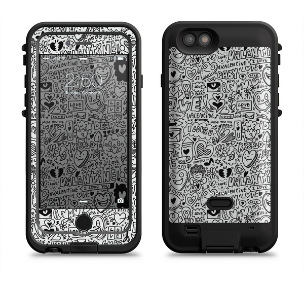 The Black and White Valentine Sketch Pattern Apple iPhone 6/6s LifeProof Fre POWER Case Skin Set