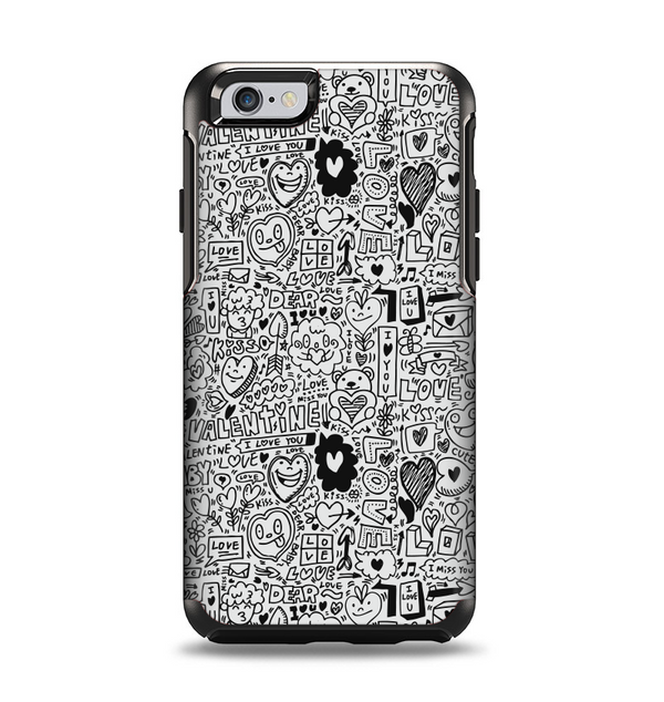 The Black and White Valentine Sketch Pattern Apple iPhone 6 Otterbox Symmetry Case Skin Set