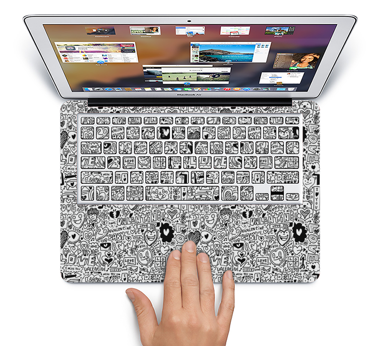 The Black and White Valentine Sketch Pattern Skin Set for the Apple MacBook Air 11"