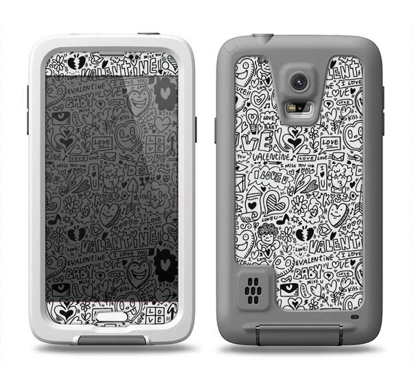 The Black and White Valentine Sketch Pattern Samsung Galaxy S5 LifeProof Fre Case Skin Set