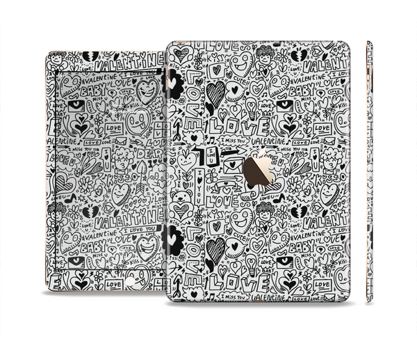 The Black and White Valentine Sketch Pattern Skin Set for the Apple iPad Air 2