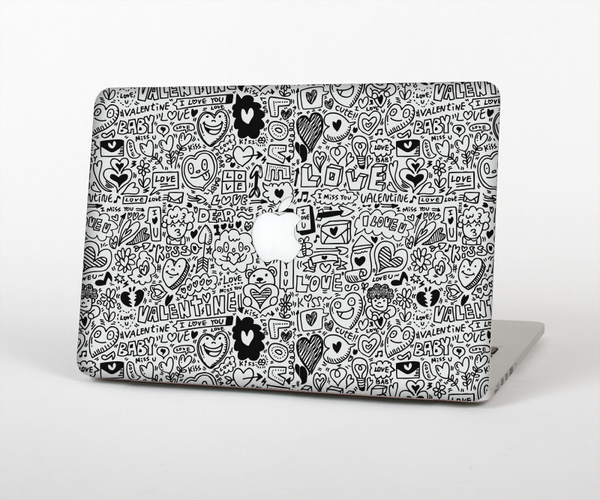 The Black and White Valentine Sketch Pattern Skin Set for the Apple MacBook Air 11"
