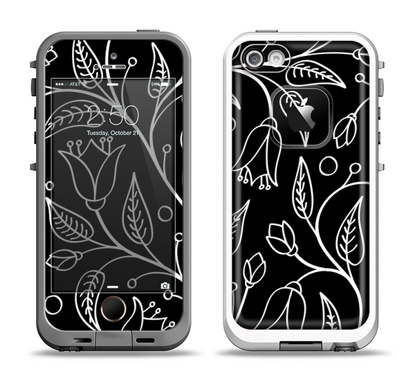 The Black and White Vector Branches Apple iPhone 5-5s LifeProof Fre Case Skin Set