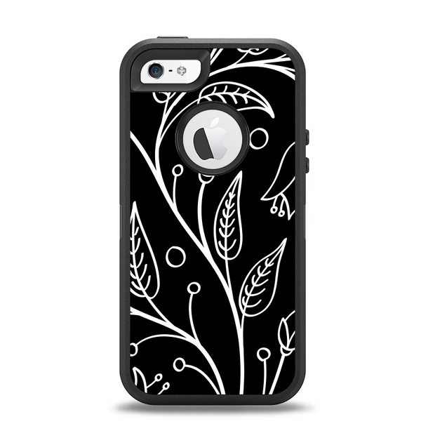 The Black and White Vector Branches Apple iPhone 5-5s Otterbox Defender Case Skin Set
