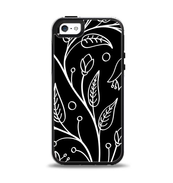 The Black and White Vector Branches Apple iPhone 5-5s Otterbox Symmetry Case Skin Set