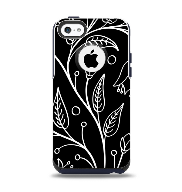 The Black and White Vector Branches Apple iPhone 5c Otterbox Commuter Case Skin Set