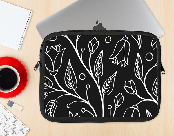 The Black and White Vector Branches Ink-Fuzed NeoPrene MacBook Laptop Sleeve