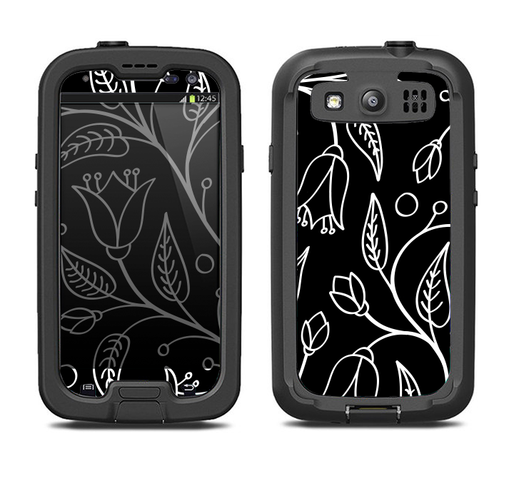 The Black and White Vector Branches Samsung Galaxy S3 LifeProof Fre Case Skin Set