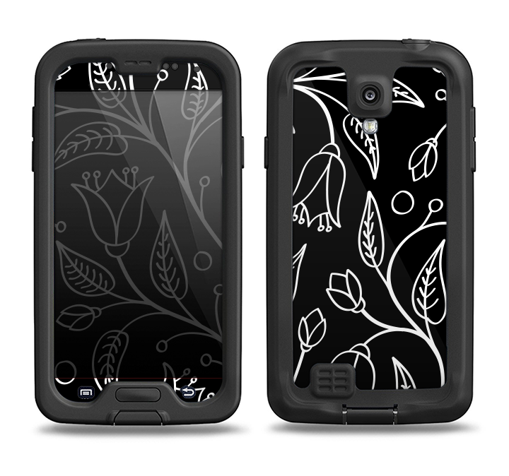 The Black and White Vector Branches Samsung Galaxy S4 LifeProof Fre Case Skin Set