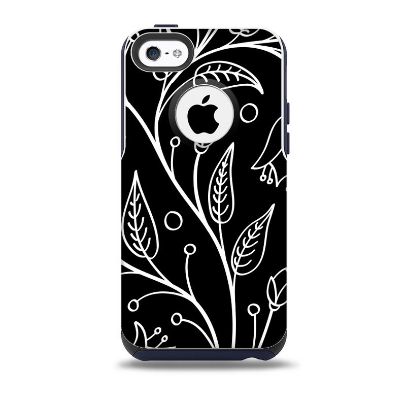 The Black and White Vector Branches Skin for the iPhone 5c OtterBox Commuter Case