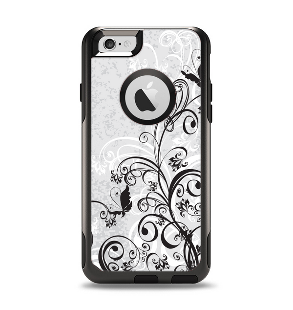 The Black and White Vector Butterfly Floral Apple iPhone 6 Otterbox Commuter Case Skin Set