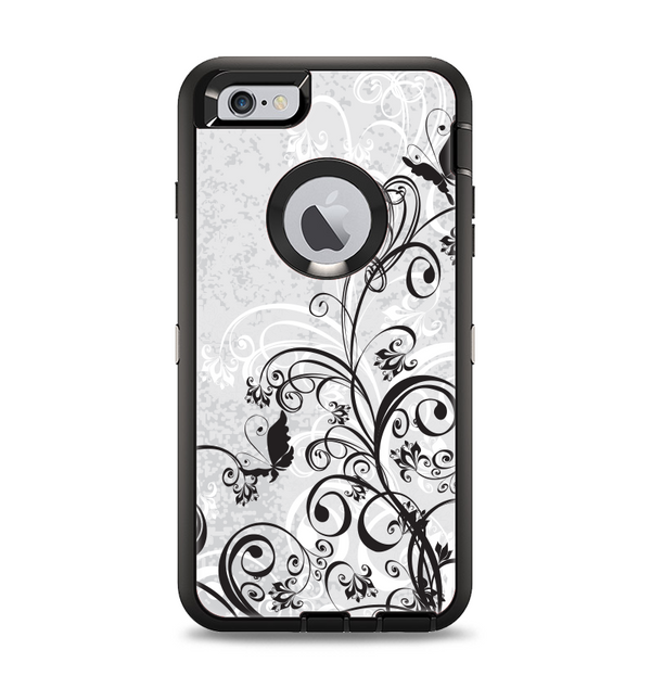 The Black and White Vector Butterfly Floral Apple iPhone 6 Plus Otterbox Defender Case Skin Set