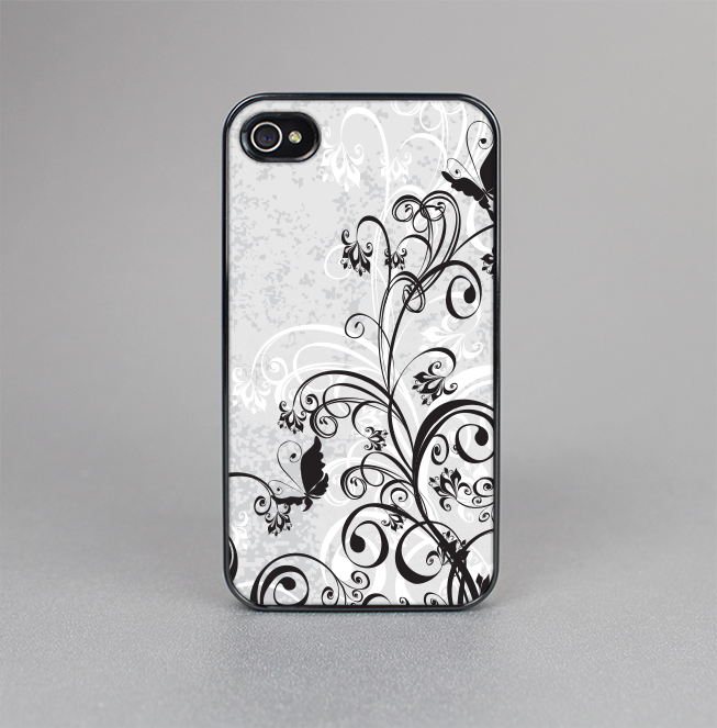 The Black and White Vector Butterfly Floral Skin-Sert for the Apple iPhone 4-4s Skin-Sert Case