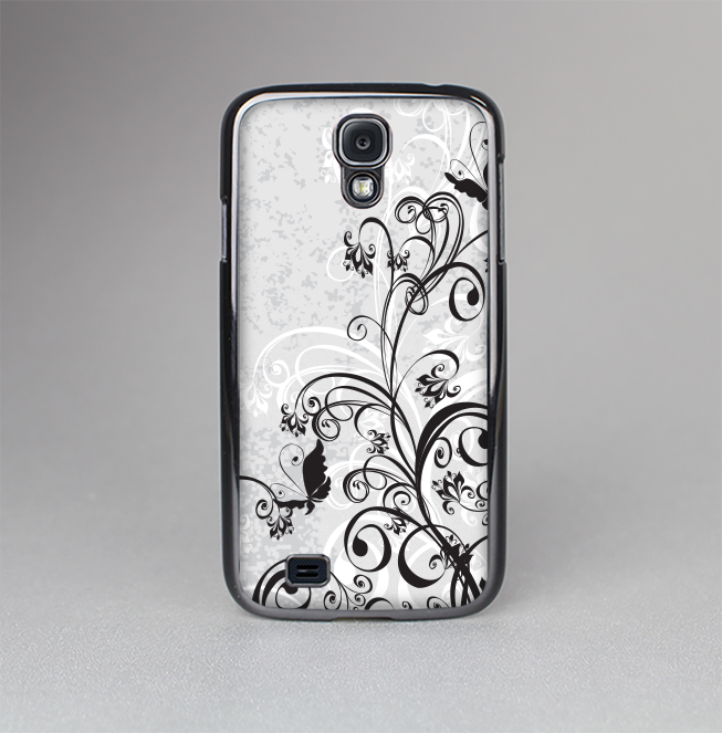 The Black and White Vector Butterfly Floral Skin-Sert Case for the Samsung Galaxy S4