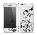 The Black and White Vector Butterfly Floral Skin Set for the Apple iPhone 5