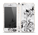 The Black and White Vector Butterfly Floral Skin Set for the Apple iPhone 5s