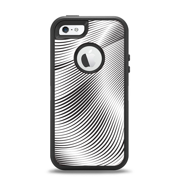 The Black and White Wavy Surface Apple iPhone 5-5s Otterbox Defender Case Skin Set