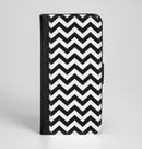 The Black and White Zigzag Chevron Pattern Ink-Fuzed Leather Folding Wallet Case for the iPhone 6/6s, 6/6s Plus, 5/5s and 5c