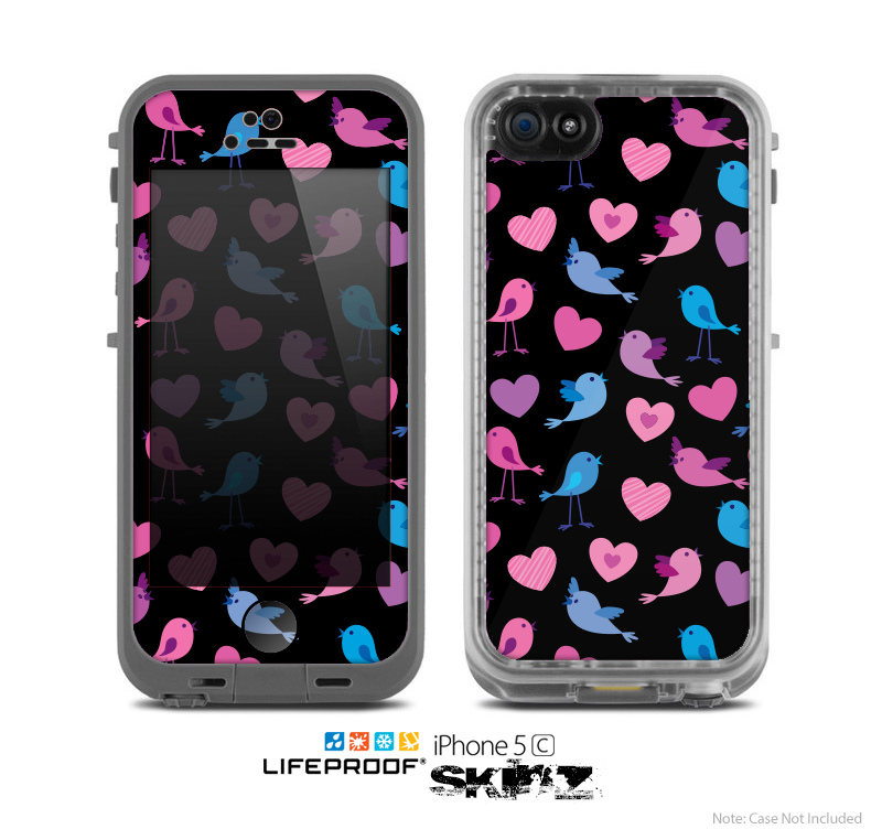 The Black with Pink & Blue Vector Tweety Birds Skin for the Apple iPhone 5c LifeProof Case