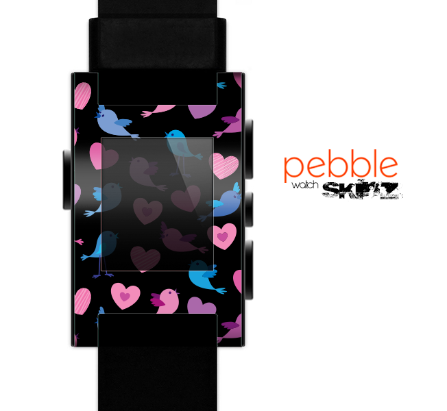 The Black with Pink & Blue Vector Tweety Birds Skin for the Pebble SmartWatch