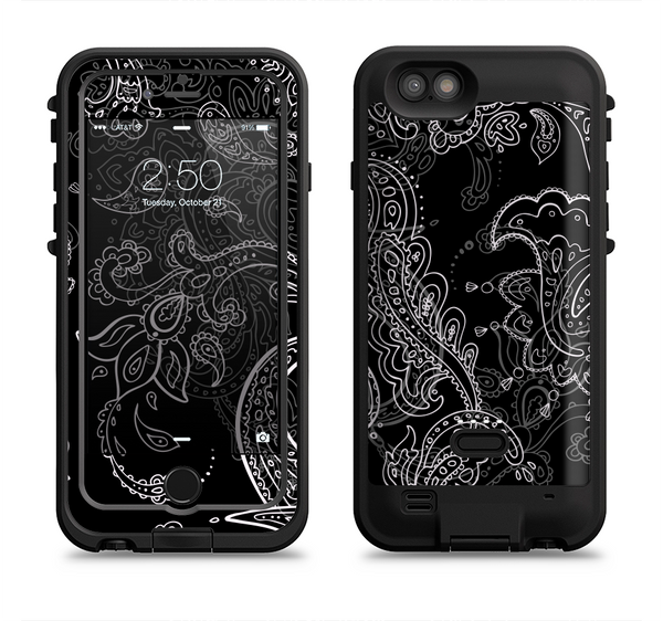 The Black with Thin White Paisley Pattern Apple iPhone 6/6s LifeProof Fre POWER Case Skin Set