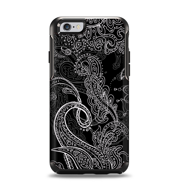 The Black with Thin White Paisley Pattern Apple iPhone 6 Otterbox Symmetry Case Skin Set