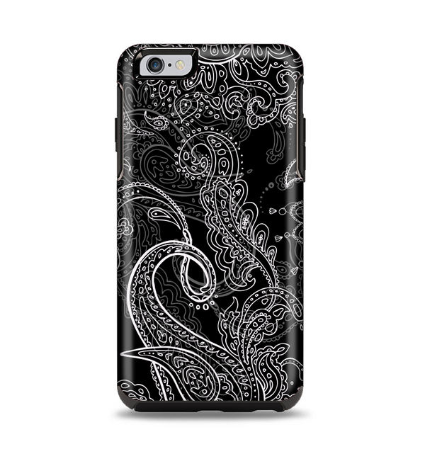 The Black with Thin White Paisley Pattern Apple iPhone 6 Plus Otterbox Symmetry Case Skin Set