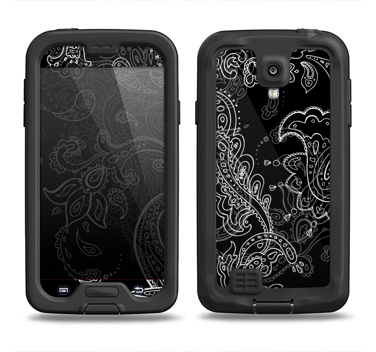 The Black with Thin White Paisley Pattern Samsung Galaxy S4 LifeProof Fre Case Skin Set