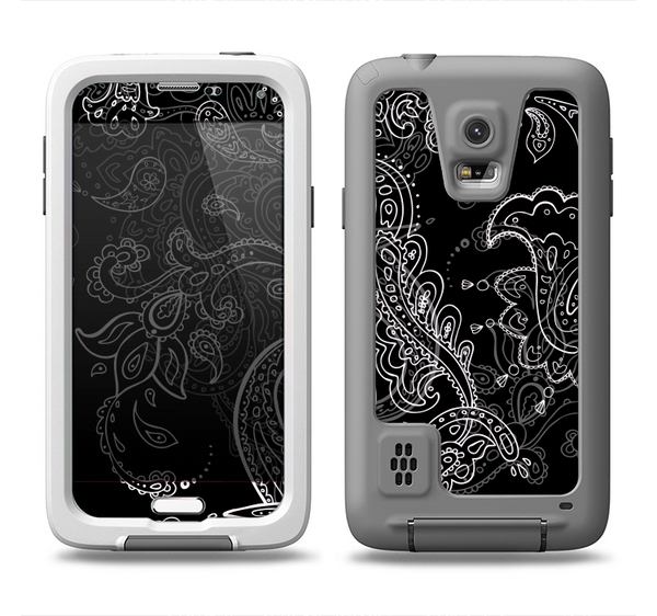 The Black with Thin White Paisley Pattern Samsung Galaxy S5 LifeProof Fre Case Skin Set