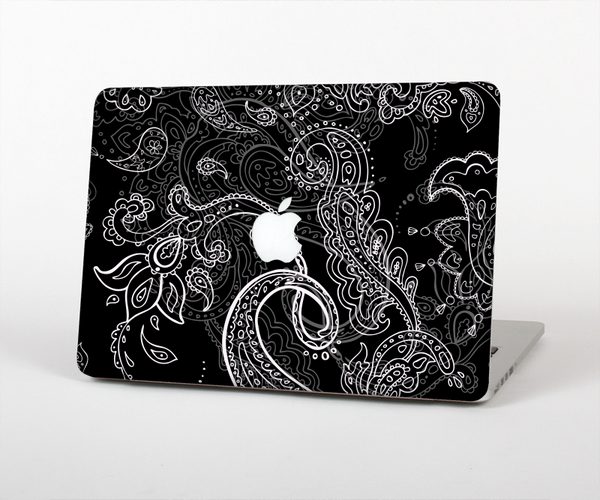 The Black with Thin White Paisley Pattern Skin Set for the Apple MacBook Pro 13" with Retina Display