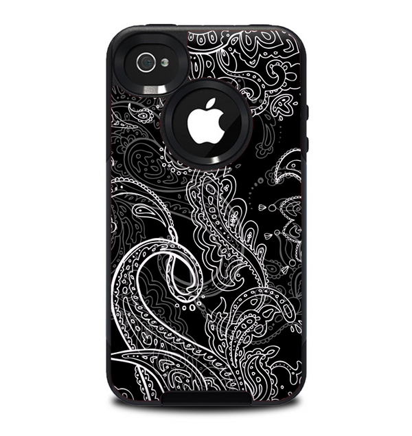 The Black with Thin White Paisley Pattern Skin for the iPhone 4-4s OtterBox Commuter Case