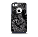 The Black with Thin White Paisley Pattern Skin for the iPhone 5c OtterBox Commuter Case