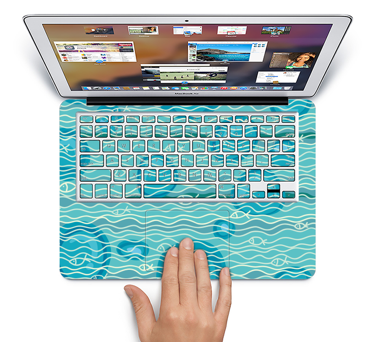 The Blue Abstarct Cells with Fish Water Illustration Skin Set for the Apple MacBook Air 11"