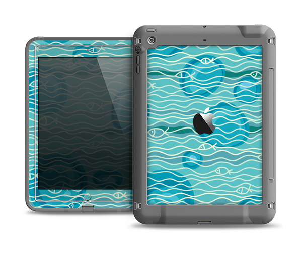 The Blue Abstarct Cells with Fish Water Illustration Apple iPad Mini LifeProof Fre Case Skin Set