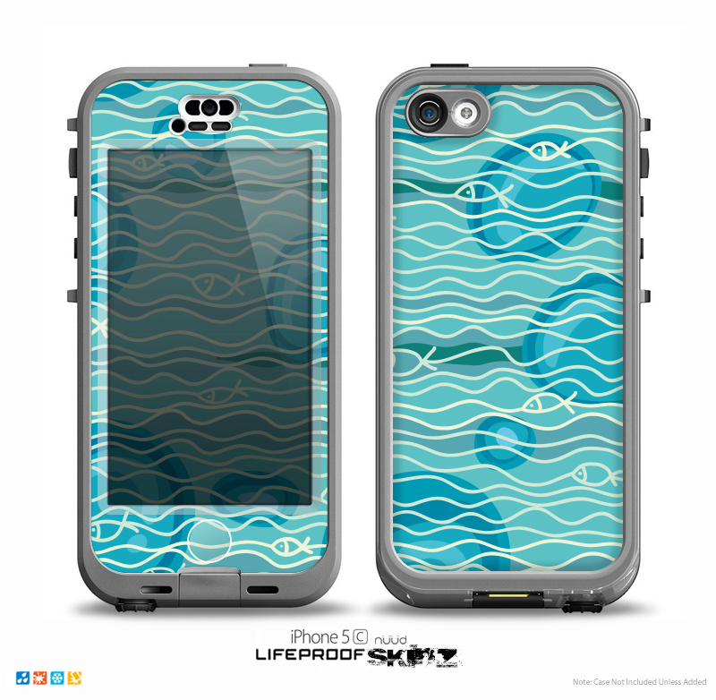 The Blue Abstract Cells with Fish Water Illustration Skin for the iPhone 5c nüüd LifeProof Case