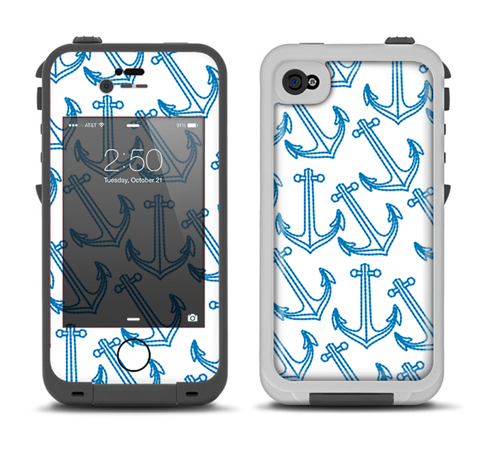 The Blue Anchor Stitched Pattern Apple iPhone 4-4s LifeProof Fre Case Skin Set