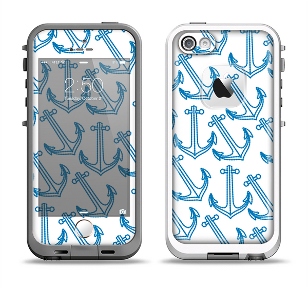 The Blue Anchor Stitched Pattern Apple iPhone 5-5s LifeProof Fre Case Skin Set