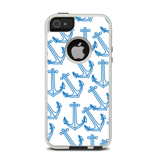The Blue Anchor Stitched Pattern Apple iPhone 5-5s Otterbox Commuter Case Skin Set