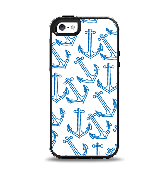 The Blue Anchor Stitched Pattern Apple iPhone 5-5s Otterbox Symmetry Case Skin Set