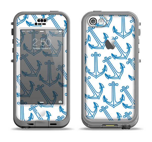 The Blue Anchor Stitched Pattern Apple iPhone 5c LifeProof Nuud Case Skin Set