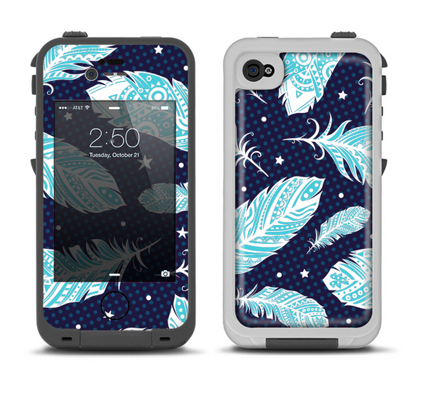The Blue Aztec Feathers and Stars Apple iPhone 4-4s LifeProof Fre Case Skin Set