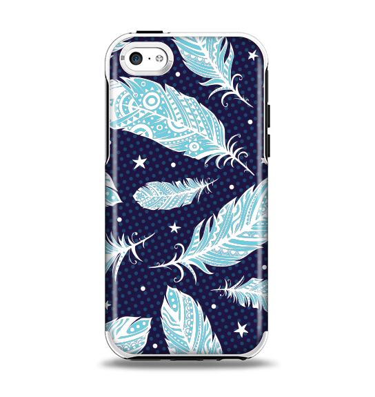 The Blue Aztec Feathers and Stars Apple iPhone 5c Otterbox Symmetry Case Skin Set